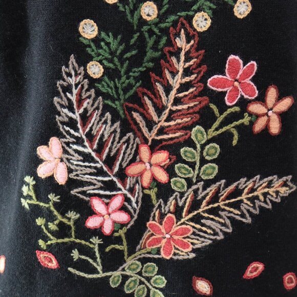 J. Jill Black Embroidered Folk Floral Embellishment Button Up Cardigan - Picture 2 of 4